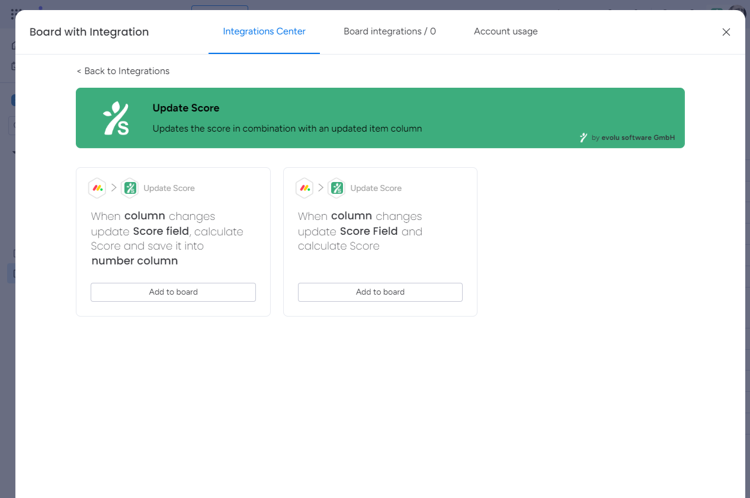 Use our integration to recalculate the score when a column is changed